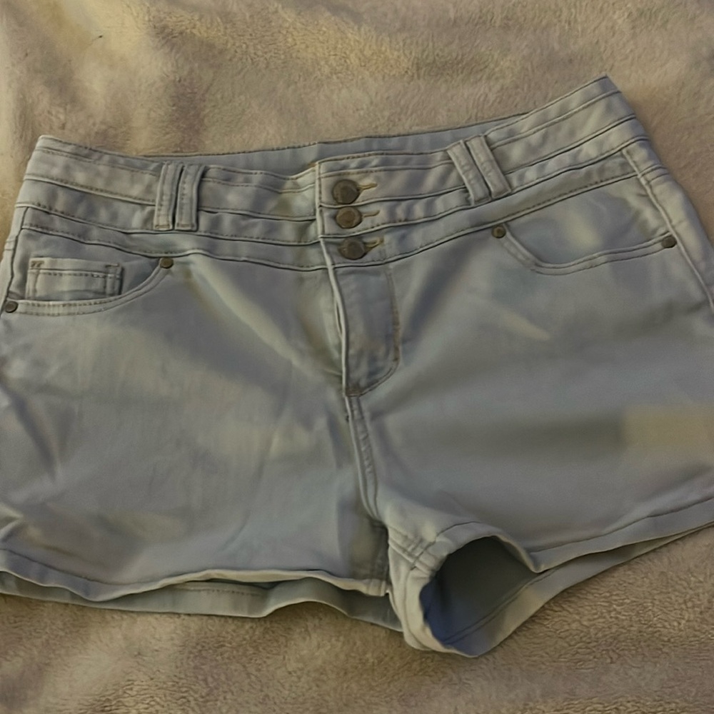 Light blue stretchy shorts.